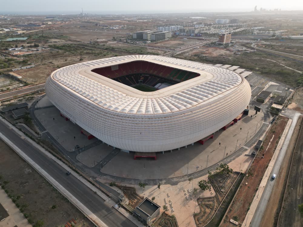 Aerial view of modern stadium at Diamniadio, Dakar